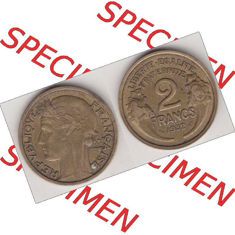 Münze Frankreich Umlaufmünzen Sammlung in PNG 1931-1941, 2 Franken 1932-2 LIBERTE EGALITE FRATERNITE (3) - Digitales Münzen-Bildmaterial einer französischen Francs Münze... Sammlung