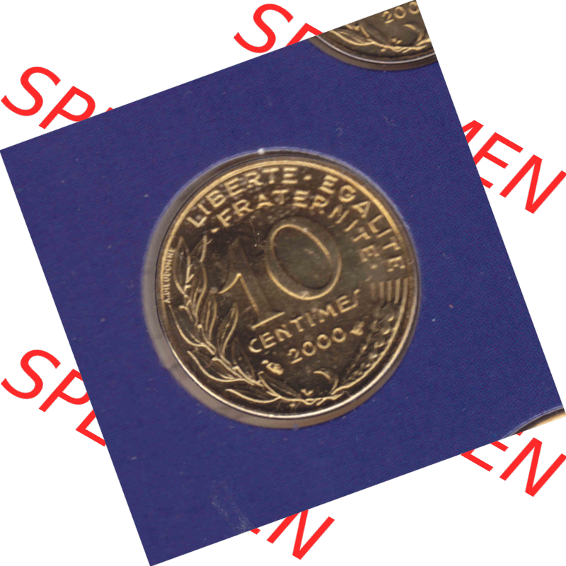 Münze Frankreich Umlaufmünzen Sammlung in PNG 2000, 10 Centimes (1) - Digitales Münzen-Bildmaterial einer französischen Francs Münze aus Frankreich in farbige mit... Sammlung