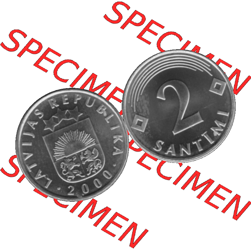 Alte Münze Lettland Umlaufmünze 1992-2009, 2 Santimi 2000-01, VS Staatswappen, RS. Wert-Zahl Graustufen. Vorderseite und Rückseite der lettischen Münze... Sammlung