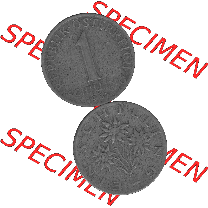 Alte Münzen Österreich 1 / Ein Schilling in Graustufen 1959-2001, 1 Schilling 1961-01 Graustufen. Vorderseite und Rückseite in Graustufen der 1/Ein Schilling-Münze... Sammlung