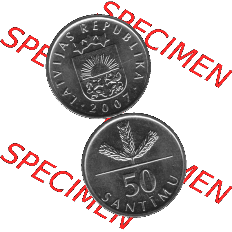 Alte Münze Lettland Umlaufmünze 1992-2009, 50 Santimu 2007-01, VS Staatswappen, RS. Wert-Zahl Graustufen. Vorderseite und Rückseite in Graustufen der Münze... Sammlung