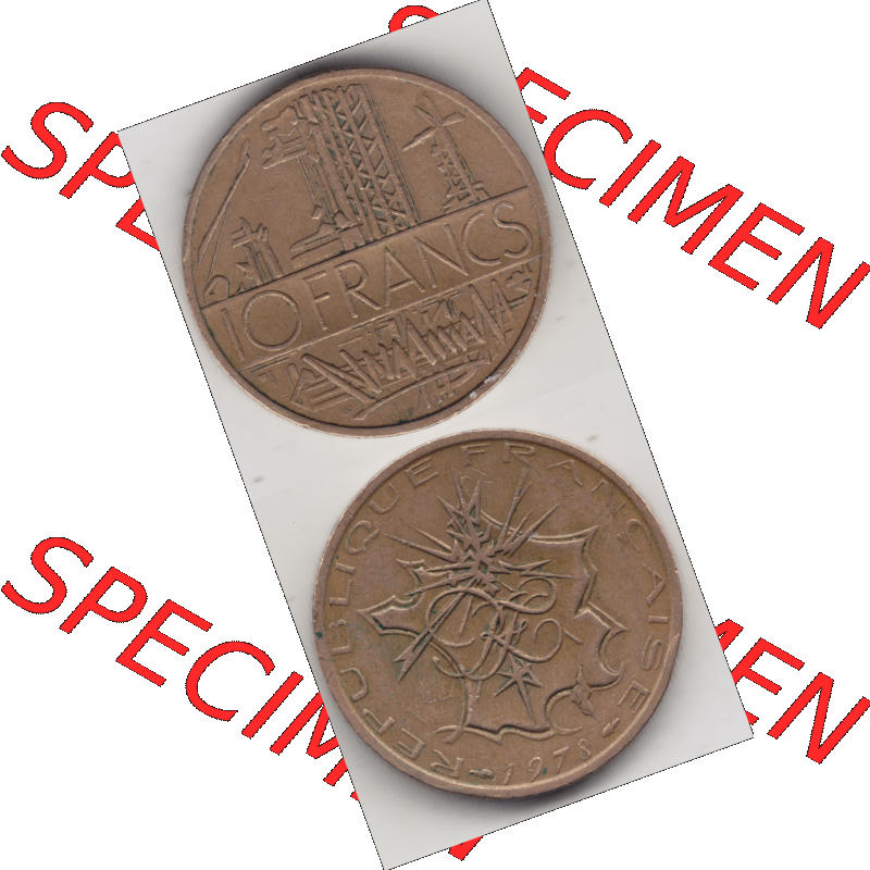 Münze Frankreich Umlaufmünzen Sammlung in PNG 1974-1987, 10 Franken-Francs 1978 I. (4) - Digitales Münzen-Bildmaterial einer französischen Francs Münze aus... Sammlung