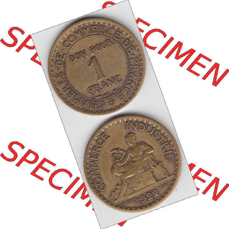 Münze Frankreich Umlaufmünzen Sammlung in PNG 1920-1927, 1 Francs, Franken 1922 (4) - Digitales Münzen-Bildmaterial einer französischen Francs Münze aus Frankreich... Sammlung
