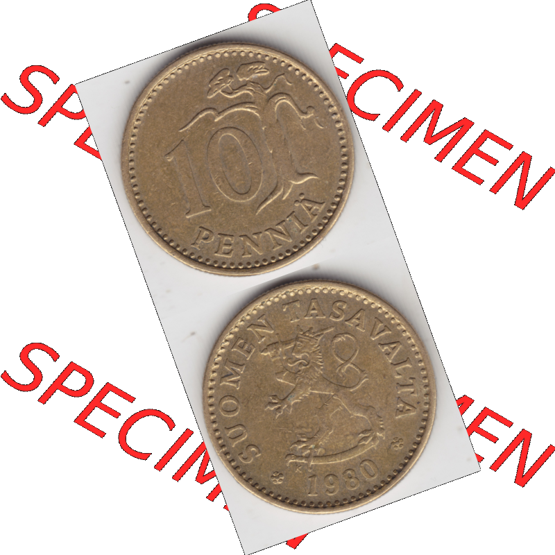 Münze Finnland / SUOMI Umlaufmünzen Sammlung in PNG 1963-1982, 10 Penniä 1980 (4) - Digital Münzen-Bildmaterial einer Münze aus Finnland in farbige mit einen... Sammlung