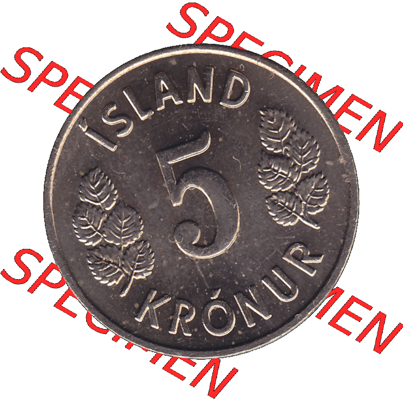 Alte Münze Island Umlaufmünze 1969-1980, 5 Kronur 1973-01, 5 Isländische Kronen. Rückseite der alten Münze, Umlaufmünze aus Island, Münze... Sammlung