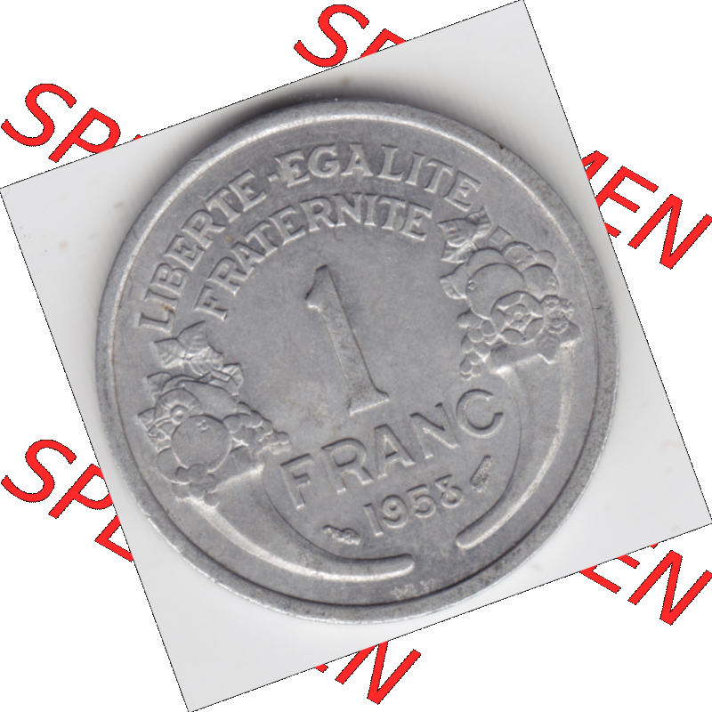 Münze Frankreich Umlaufmünzen Sammlung in PNG 1941-1959, 1 Francs, Franken 1958 (1) - Digitales Münzen-Bildmaterial einer französischen Francs Münze aus Frankreich... Sammlung