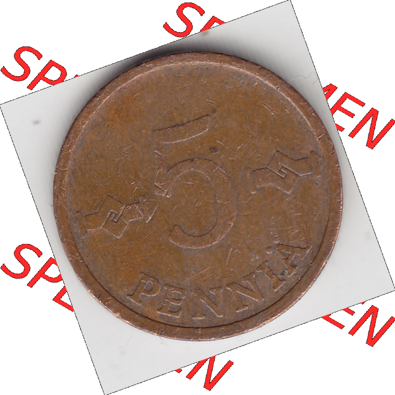 Münze Finnland / SUOMI Umlaufmünzen Sammlung in PNG 1963-1977, 5 Penniä (1) - Digital Münzen-Bildmaterial einer Münze aus Finnland in farbige mit einen Scanner... Sammlung