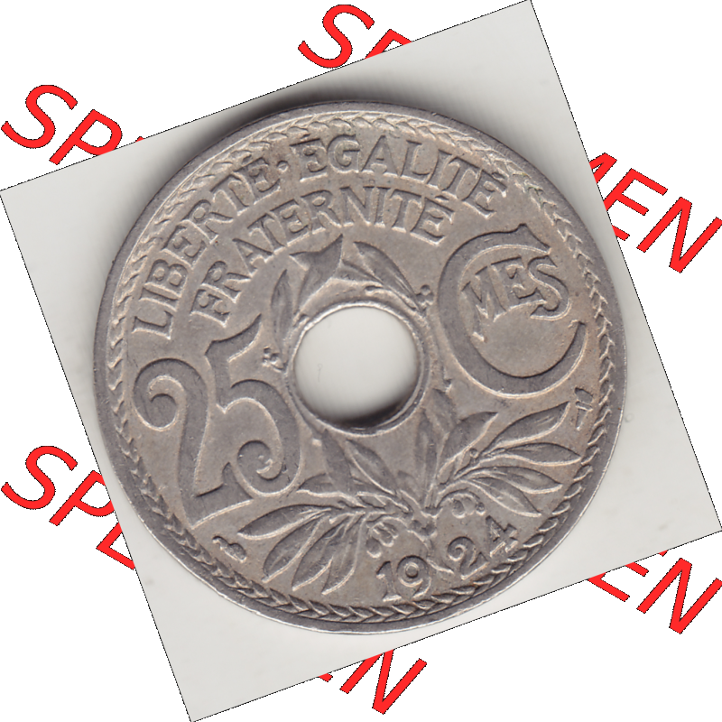 Münze Frankreich Umlaufmünzen Sammlung in PNG 1917-1937, 25 Cmes, Centimes 1924-1 LIBERTE EGALITE FRATERNITE (2) - Digitales Münzen-Bildmaterial einer französischen... Sammlung