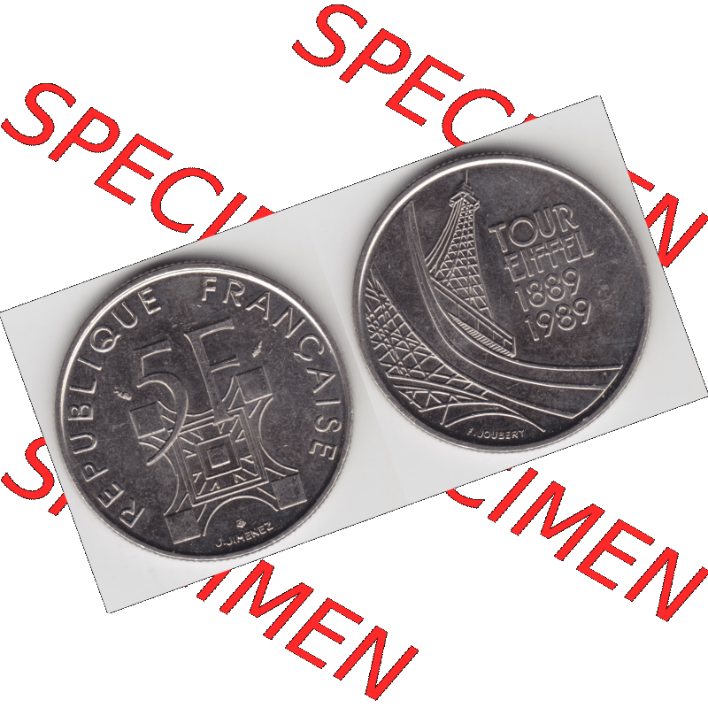 Münze Frankreich Umlaufmünzen Sammlung in PNG 1989-1989, 5 Francs Franken Eiffelturm (3) - Digitales Münzen-Bildmaterial einer französischen Francs Münze aus Frankreich... Sammlung