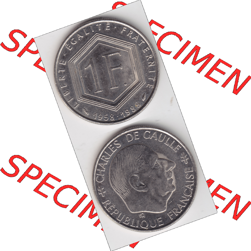 Münze Frankreich Umlaufmünzen Sammlung in PNG 1988-1988, 1 Francs, Franken 1988 (4) - Digitales Münzen-Bildmaterial einer französischen Francs Münze aus Frankreich... Sammlung