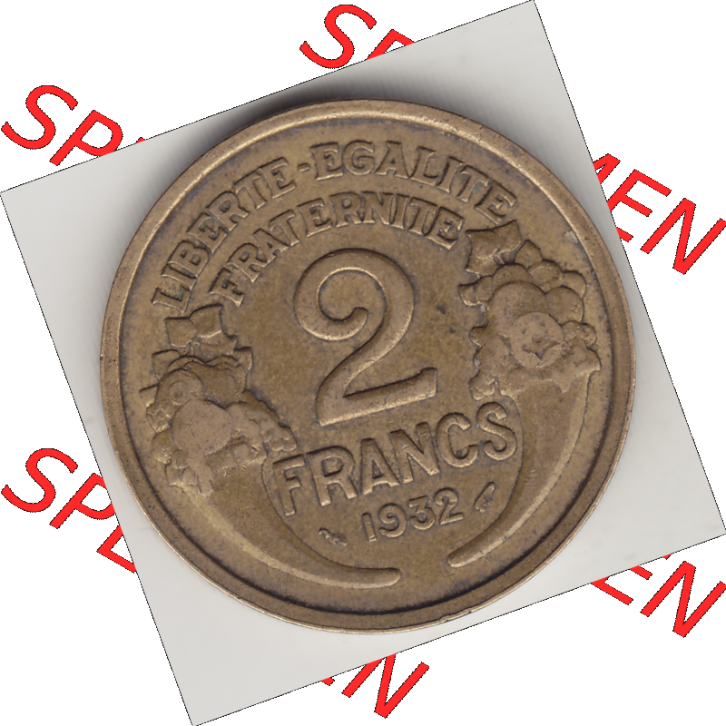 Münze Frankreich Umlaufmünzen Sammlung in PNG 1931-1941, 2 Franken 1932-2 LIBERTE EGALITE FRATERNITE (2) - Digitales Münzen-Bildmaterial einer französischen Francs Münze... Sammlung