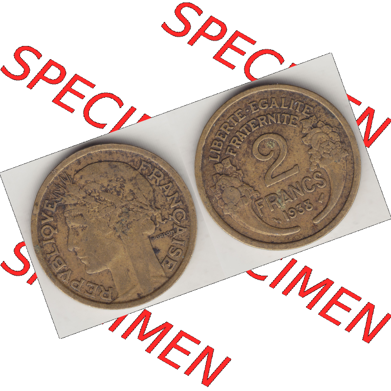Münze Frankreich Umlaufmünzen Sammlung in PNG 1931-1941, 2 Franken 1938-2 LIBERTE EGALITE FRATERNITE (3) - Digitales Münzen-Bildmaterial einer französischen Francs Münze... Sammlung