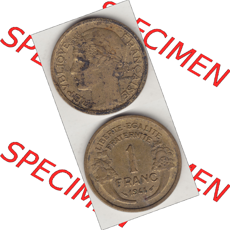 Münze Frankreich Umlaufmünzen Sammlung in PNG 1931-1941, 1 Franken, 1 Franc, 1941-1 LIBERTE EGALITE FRATERNITE (4) - Digitales Münzen-Bildmaterial einer französischen... Sammlung