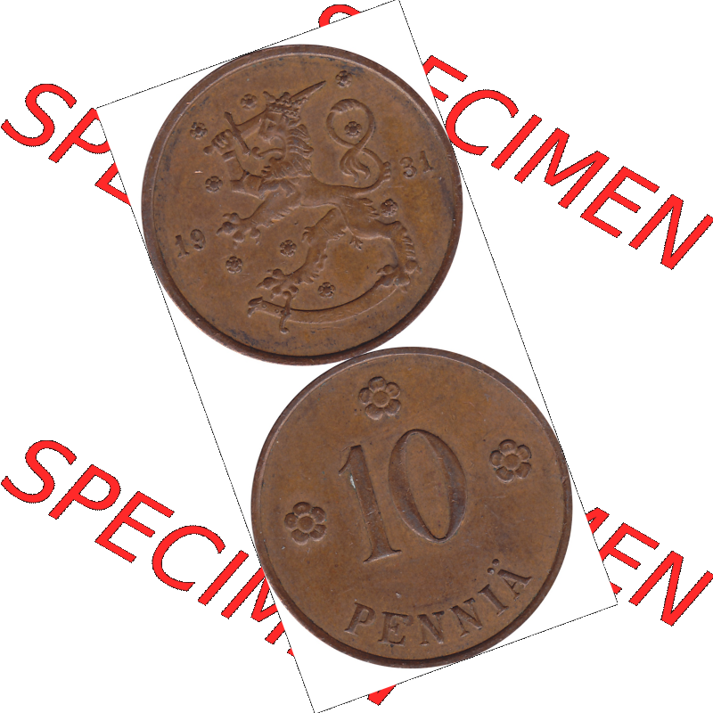 Münze Finnland / SUOMI Umlaufmünzen Sammlung in PNG 1919-1940, 10 Penny, Penniä 1931 (8) - Digital Münzen-Bildmaterial einer Münze aus Finnland in farbige... Sammlung