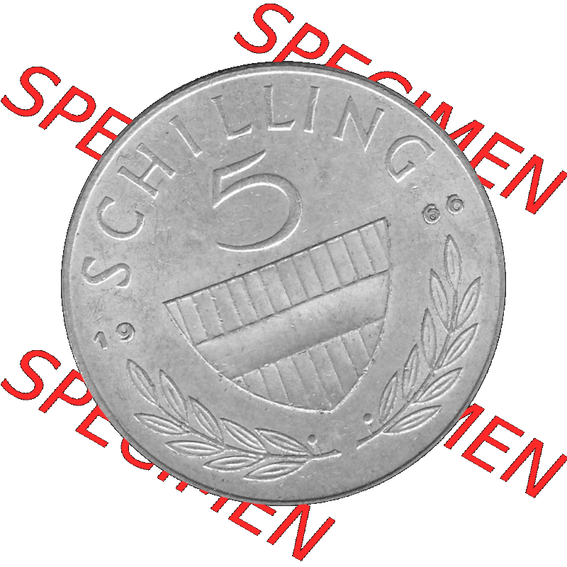Alte Münze 5 / Fünf Schilling Österreich in s/w Schwarzweiß bzw. Graustufen Farbgebung von Scanner transparenten PNG 1960-1968, 5 Fünf Schilling 1966-01,... Sammlung