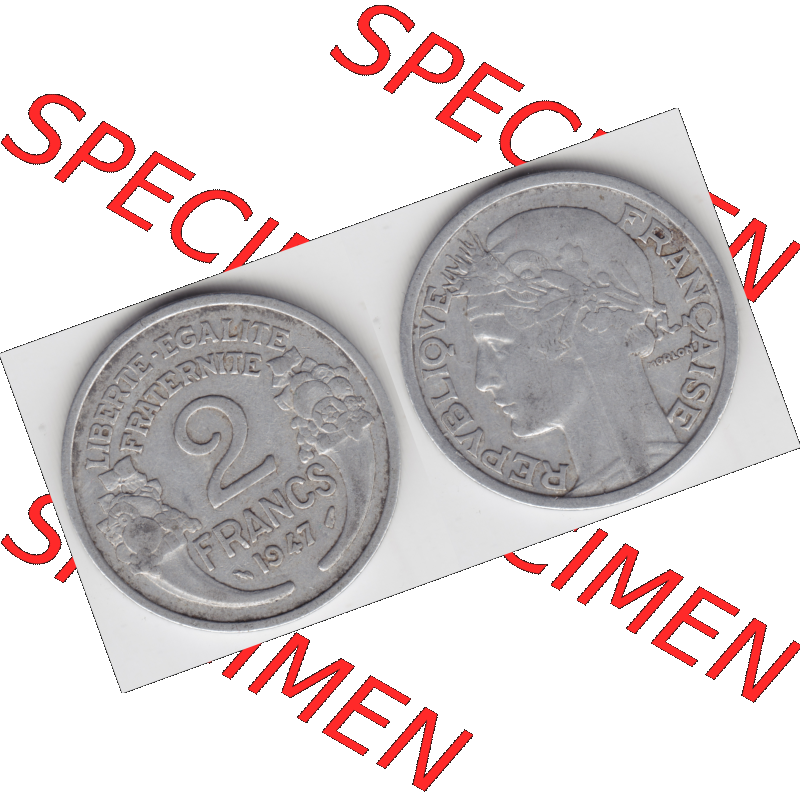 Münze Frankreich Umlaufmünzen Sammlung in PNG 1941-1959, 2 Francs, Franken 1947 (3) - Digitales Münzen-Bildmaterial einer französischen Francs Münze aus Frankreich... Sammlung