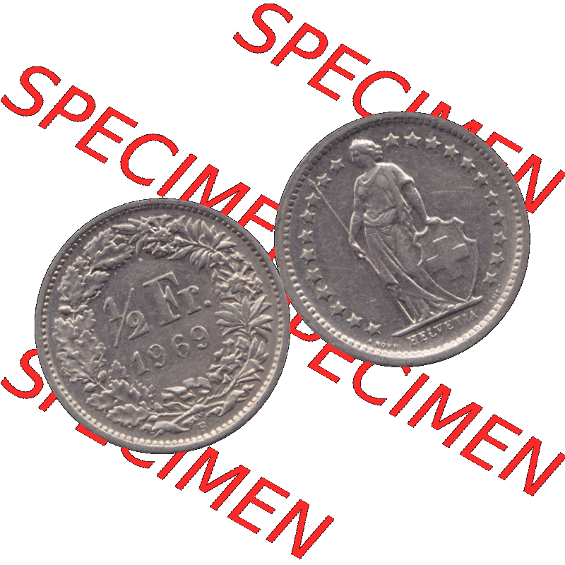 Alte Münze Schweiz in original Farbgebung vom Scanner transparenten PNG 1968-1982, 1/2 (halber) Franken B 1969-02. Erst die Rückseite Links und dann die Vorderseite... Sammlung