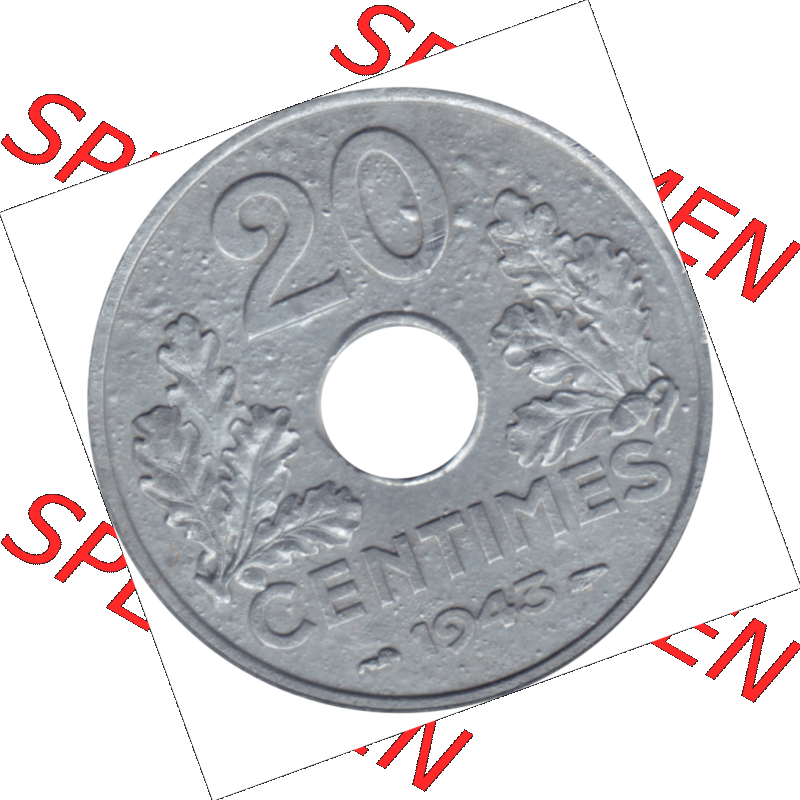 Münze Frankreich Umlaufmünzen Sammlung in PNG 1941-1944, 20 Centimes, Cent 1943-01 (5) - Digitales Münzen-Bildmaterial einer französischen Francs Münze aus... Sammlung