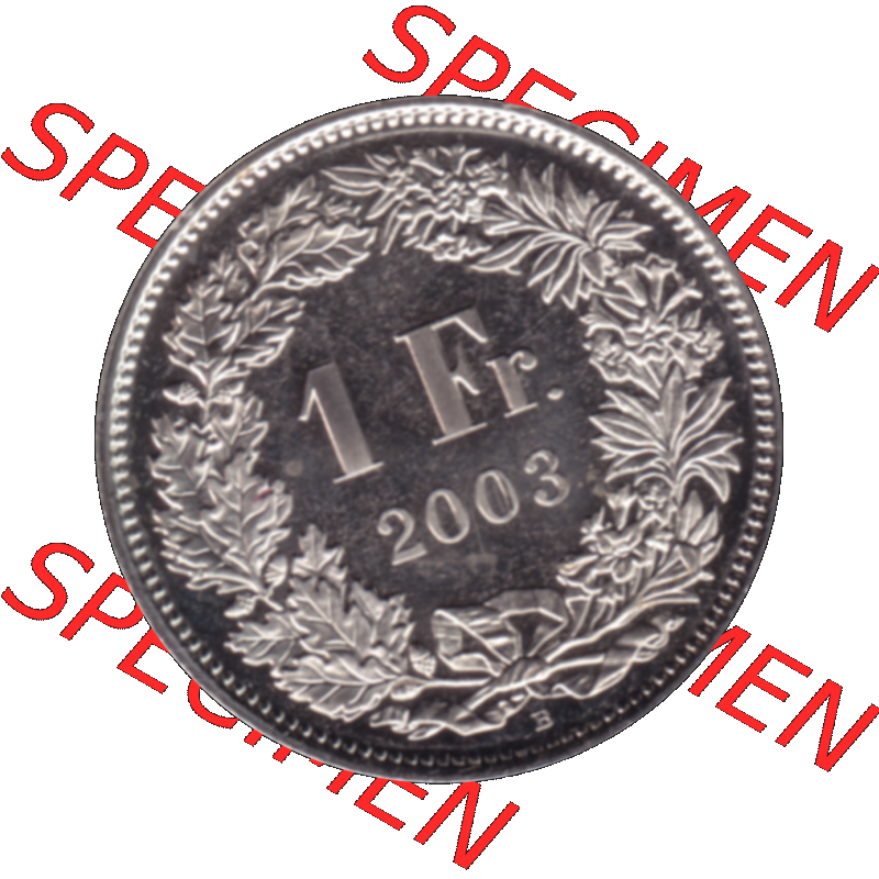 Alte Münze KMS Schweiz in original Farbgebung vom Scanner transparenten PNG 1983-2018, 1 Franken 2003. Rückseite mit Nominal-Wert der Schweizer Münze, zum katalogisieren... Sammlung