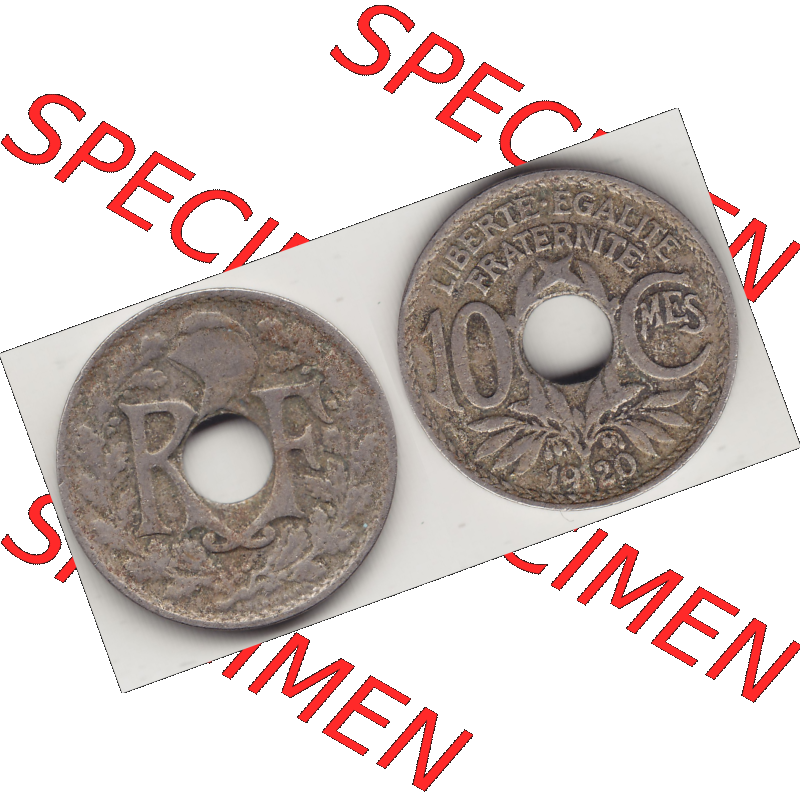 Münze Frankreich Umlaufmünzen Sammlung in PNG 1917-1938, 10 Centimes - Cmes 1920-2 (3) - Digitales Münzen-Bildmaterial einer französischen Francs Münze aus Frankreich... Sammlung