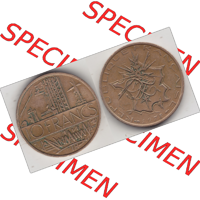 Münze Frankreich Umlaufmünzen Sammlung in PNG 1974-1987, 10 Franken-Francs 1978 II. (3) - Digitales Münzen-Bildmaterial einer französischen Francs Münze... Sammlung