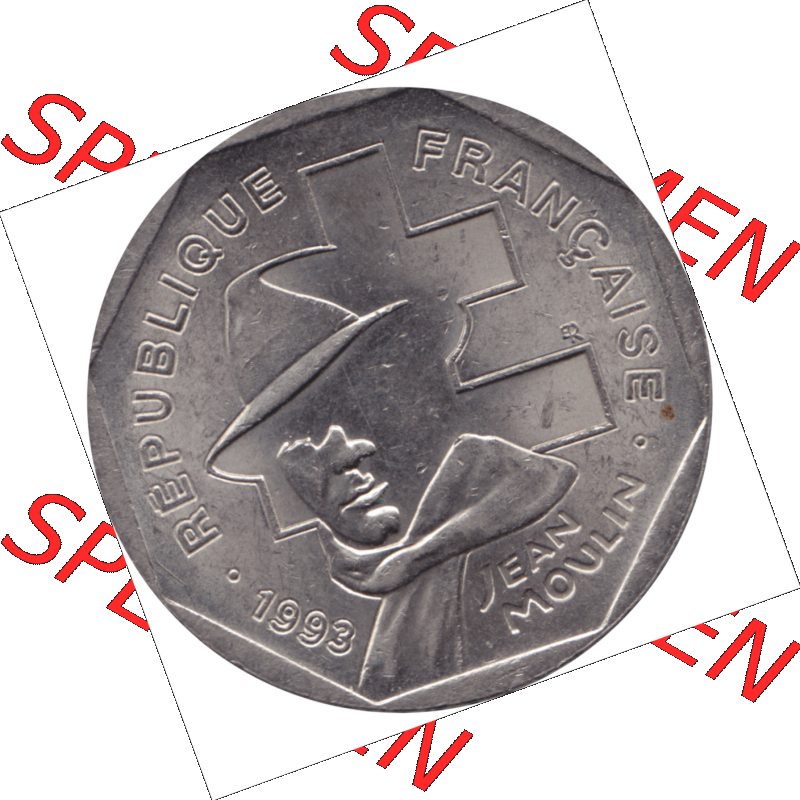 Münze Frankreich Umlaufmünzen Sammlung in PNG 1993-1993, 2 Francs Jean Moulin 1993-01 (6) - Digitales Münzen-Bildmaterial einer französischen Francs Münze aus Frankreich... Sammlung