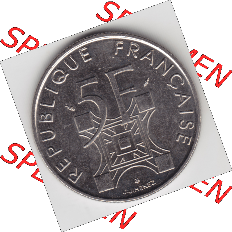 Münze Frankreich Umlaufmünzen Sammlung in PNG 1989-1989, 5 Francs Franken Eiffelturm (1) - Digitales Münzen-Bildmaterial einer französischen Francs Münze aus Frankreich... Sammlung
