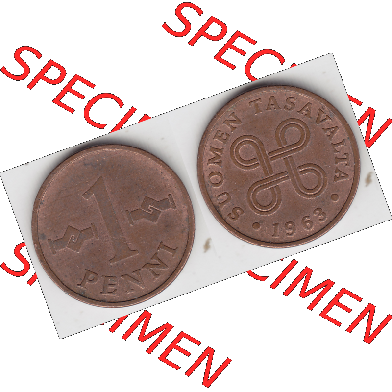 Münze Finnland / SUOMI Umlaufmünzen Sammlung in PNG 1963-1969, 1 Penni (3) - Digital Münzen-Bildmaterial einer Münze aus Finnland in farbige mit einen Scanner erstellten... Sammlung