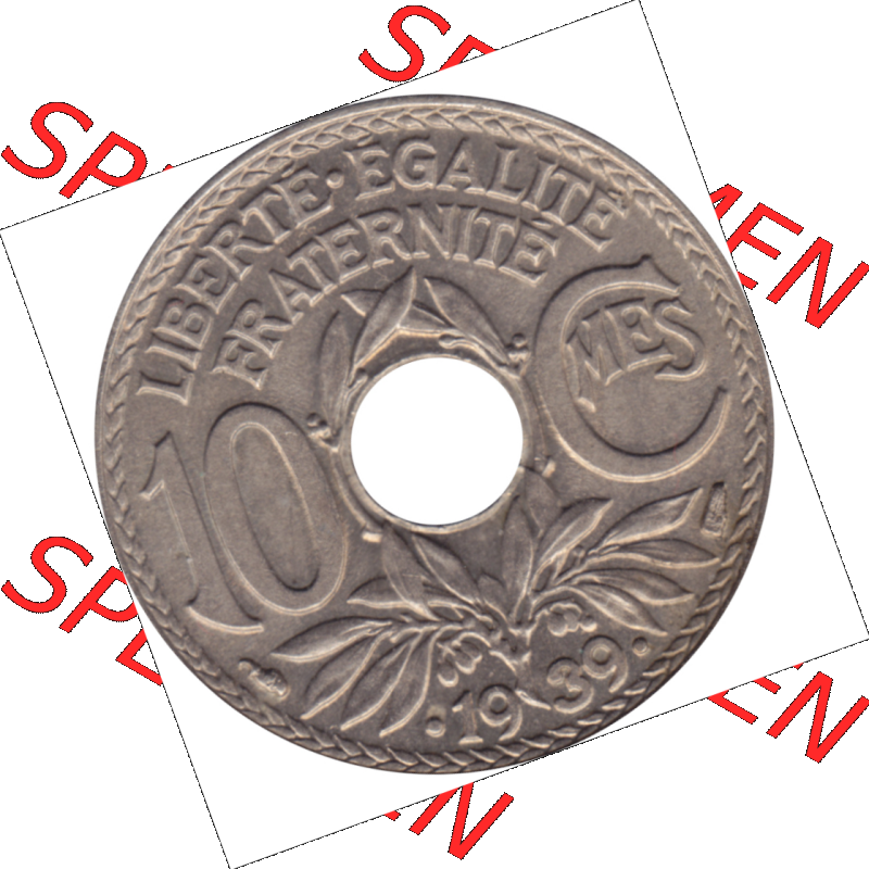 Münze Frankreich Umlaufmünzen Sammlung in PNG 1938-1939, 10 Centimes, Cent 1939-01 (5) - Digitales Münzen-Bildmaterial einer französischen Francs Münze aus... Sammlung