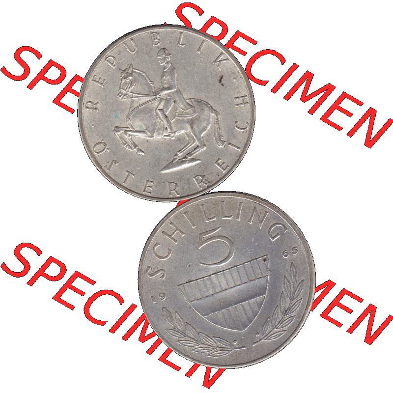 Alte Münze 5 / Fünf Schilling Österreich in original Farbgebung von Scanner transparenten PNG 1960-1968, 5 Fünf Schilling 1965-01, 5,20 Gramm 640er Silber,... Sammlung