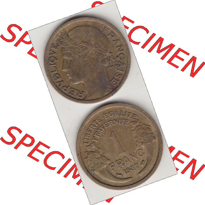 Münze Frankreich Umlaufmünzen Sammlung in PNG 1931-1941, 1 Franken, 1 Franc, 1937-1 LIBERTE EGALITE FRATERNITE (4) - Digitales Münzen-Bildmaterial einer französischen... Sammlung