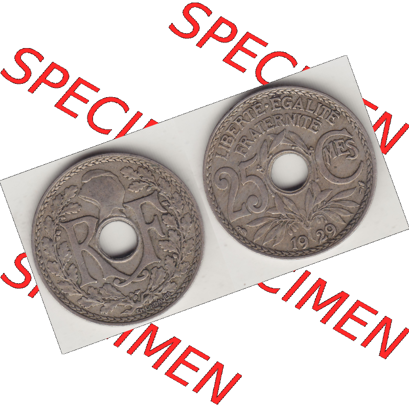 Münze Frankreich Umlaufmünzen Sammlung in PNG 1917-1937, 25 Cmes, Centimes 1929-1 LIBERTE EGALITE FRATERNITE (3) - Digitales Münzen-Bildmaterial einer französischen... Sammlung