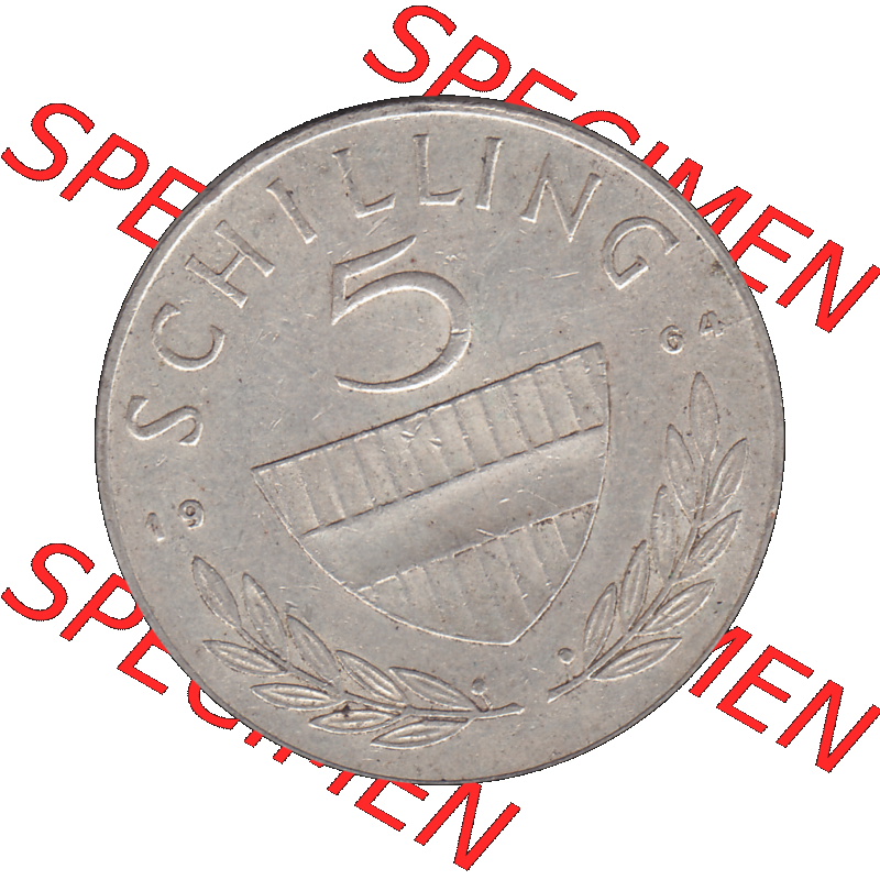 Alte Münze 5 / Fünf Schilling Österreich in original Farbgebung von Scanner transparenten PNG 1960-1968, 5 Fünf Schilling 1964-01, 5,20 Gramm 640er Silber,... Sammlung