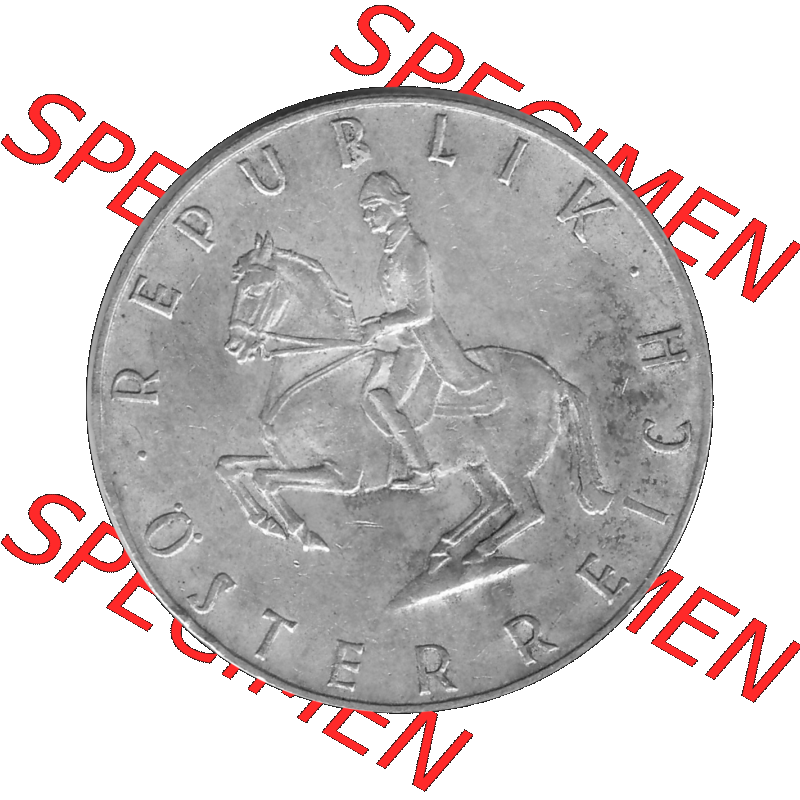 Alte Münze 5 / Fünf Schilling Österreich in s/w Schwarzweiß bzw. Graustufen Farbgebung von Scanner transparenten PNG 1960-1968, 5 Fünf Schilling 1961-02,... Sammlung