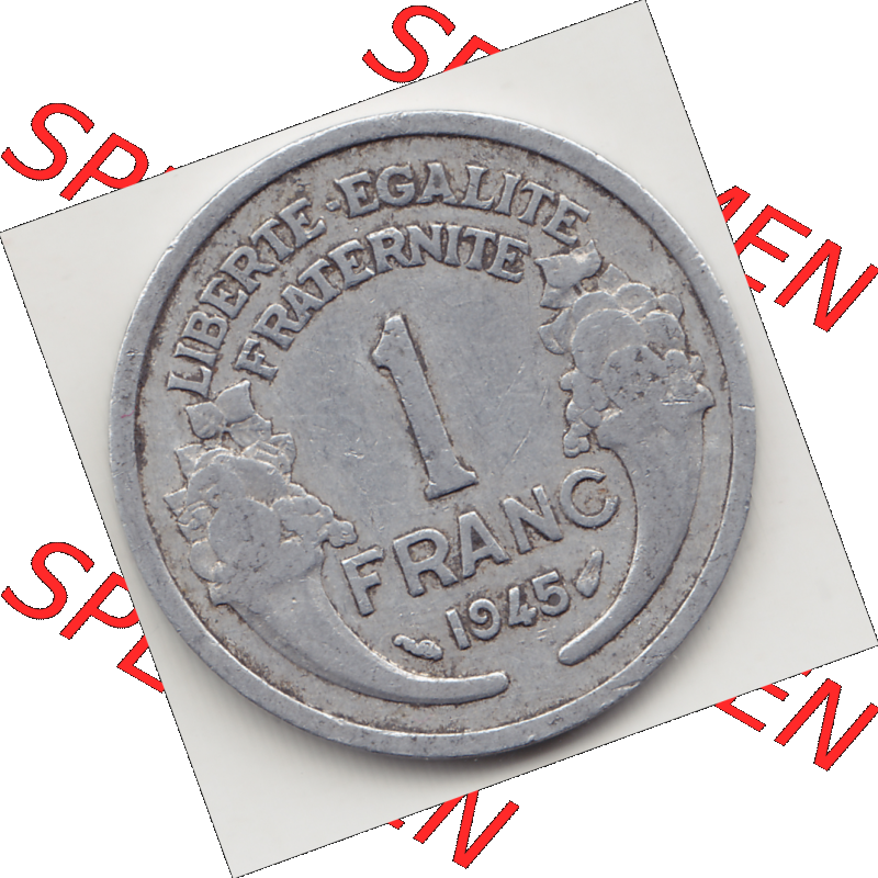 Münze Frankreich Umlaufmünzen Sammlung in PNG 1941-1959, 1 Franken - Francs 1945 (2) - Digitales Münzen-Bildmaterial einer französischen Francs Münze aus Frankreich... Sammlung