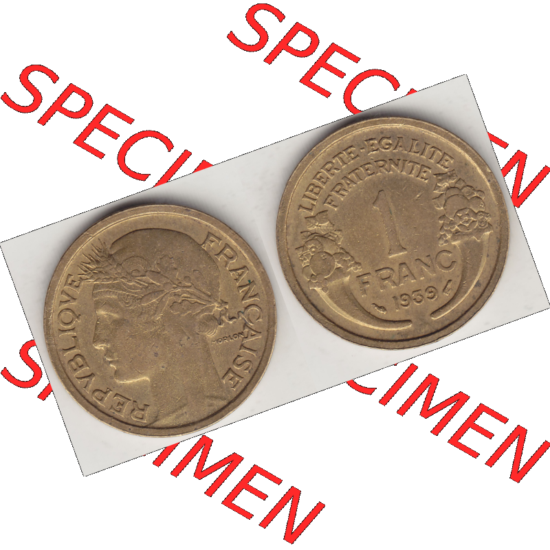 Münze Frankreich Umlaufmünzen Sammlung in PNG 1931-1941, 1 Franken, 1 Franc, 1939-1 LIBERTE EGALITE FRATERNITE (3) - Digitales Münzen-Bildmaterial einer französischen... Sammlung