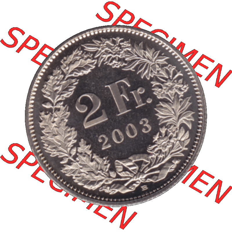 Alte Münze KMS Schweiz in original Farbgebung vom Scanner transparenten PNG 1983-2018, 2 Franken 2003. Rückseite mit Nominal-Wert der Schweizer Münze, zum katalogisieren... Sammlung