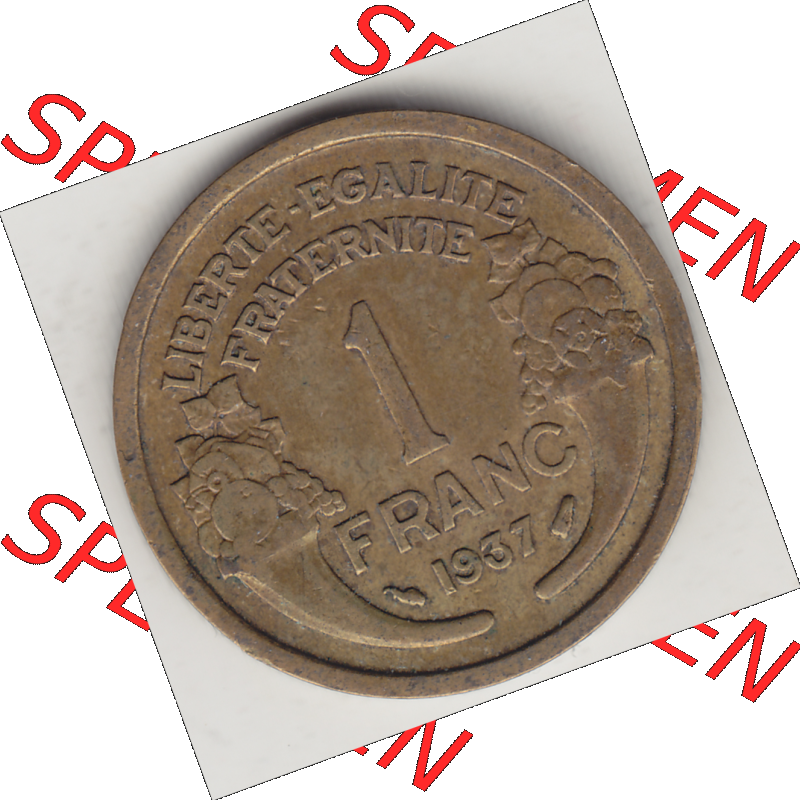 Münze Frankreich Umlaufmünzen Sammlung in PNG 1931-1941, 1 Franken, 1 Franc, 1937-1 LIBERTE EGALITE FRATERNITE (2) - Digitales Münzen-Bildmaterial einer französischen... Sammlung