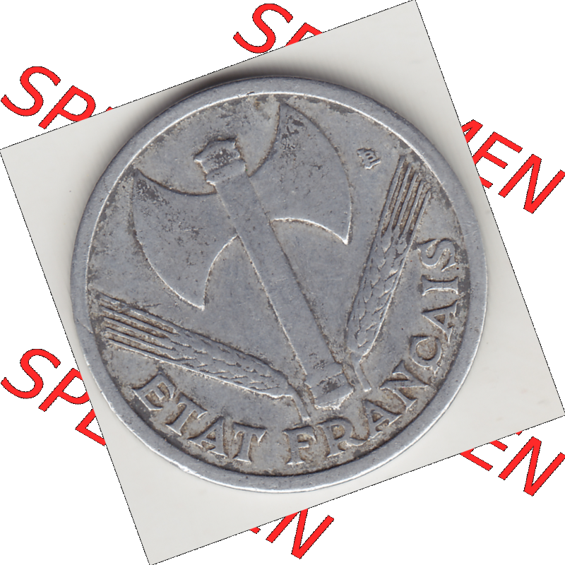 Münze Frankreich Umlaufmünzen Sammlung in PNG 1942-1944, 1 Franken - Francs 1943-1 (1) - Digitales Münzen-Bildmaterial einer französischen Francs Münze aus Frankreich... Sammlung