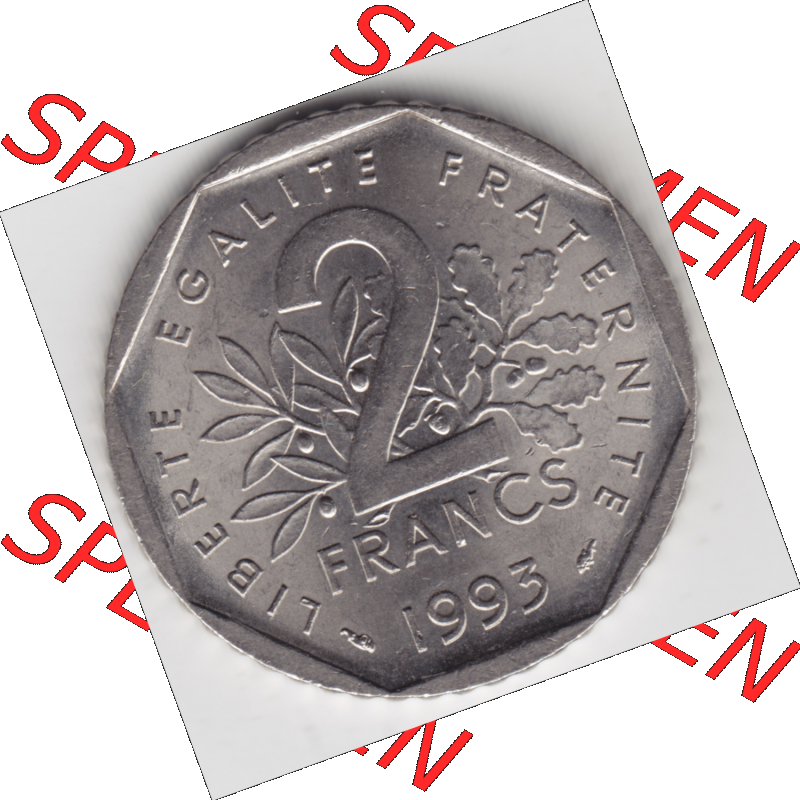 Münze Frankreich Umlaufmünzen Sammlung in PNG 1993-1993, 2 Francs Jean Moulin (1) - Digitales Münzen-Bildmaterial einer französischen Francs Münze aus Frankreich... Sammlung