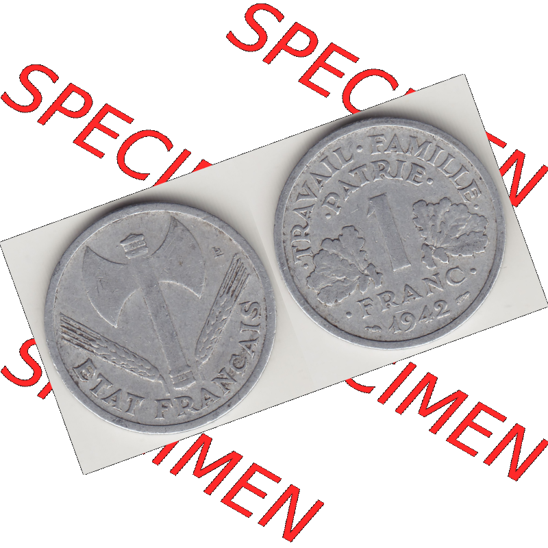 Münze Frankreich Umlaufmünzen Sammlung in PNG 1942-1944, 1 Franken - Francs 1942 (3) - Digitales Münzen-Bildmaterial einer französischen Francs Münze aus Frankreich... Sammlung