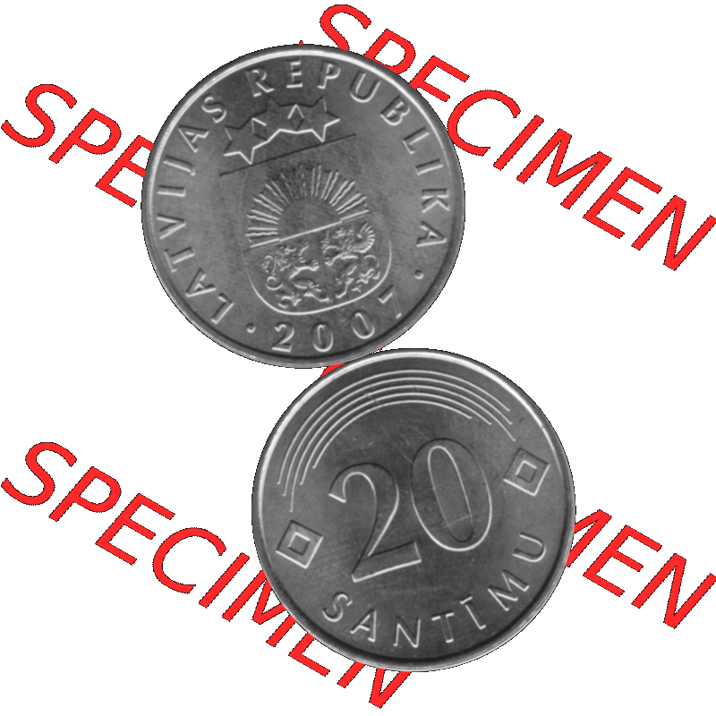 Alte Münze Lettland Umlaufmünze 1992-2009, 20 Santimu 2007-01, VS Staatswappen, RS. Wert-Zahl Graustufen. Vorderseite und Rückseite in Graustufen der Münze... Sammlung