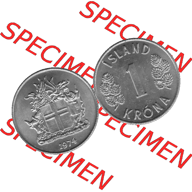 Alte Münze Island Umlaufmünze 1957-1975, 1 KR, Eine Krone 1974-01 Graustufen. Vorderseite und Rückseite der Münze / Kursmünze aus Island, vertikal... Sammlung