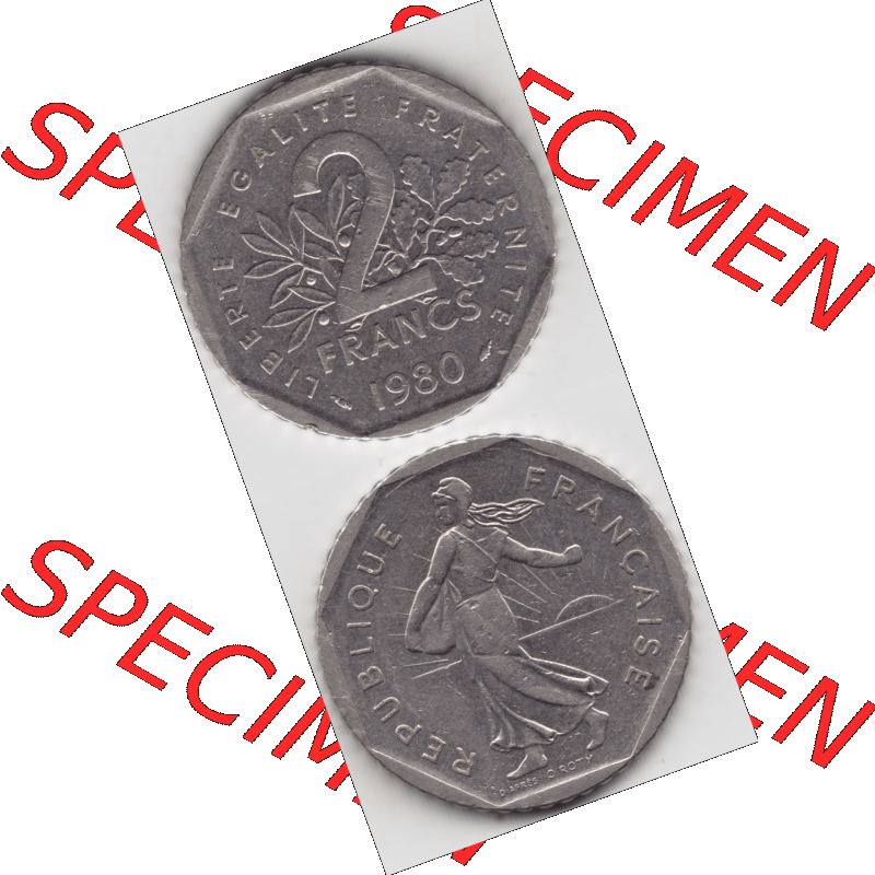 Münze Frankreich Umlaufmünzen Sammlung in PNG 1979-2001, 2 Francs Säerin Semeuse (4) - Digitales Münzen-Bildmaterial einer französischen Francs Münze aus Frankreich... Sammlung