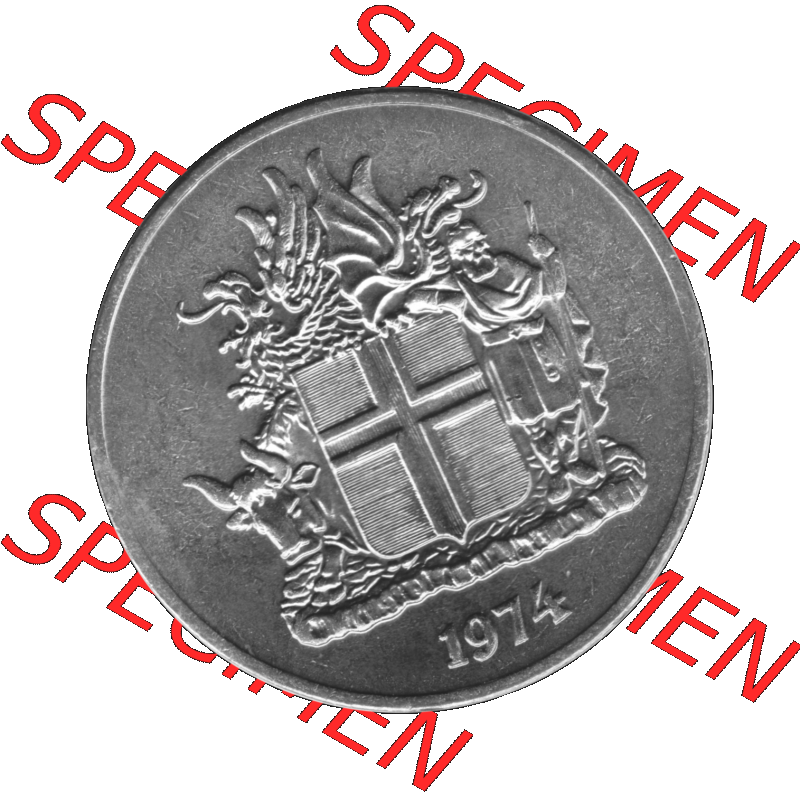 Alte Münze Island Umlaufmünze 1967-1980, 10 Krönur, Zehn Kronen 1974-01 Graustufen. Vorderseite in Graustufen der Münze aus Island auf einen digitalen PNG-Bild der... Sammlung