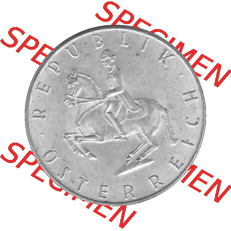 Alte Münze 5 / Fünf Schilling Österreich in s/w Schwarzweiß bzw. Graustufen Farbgebung von Scanner transparenten PNG 1960-1968, 5 Fünf Schilling 1961-01,... Sammlung