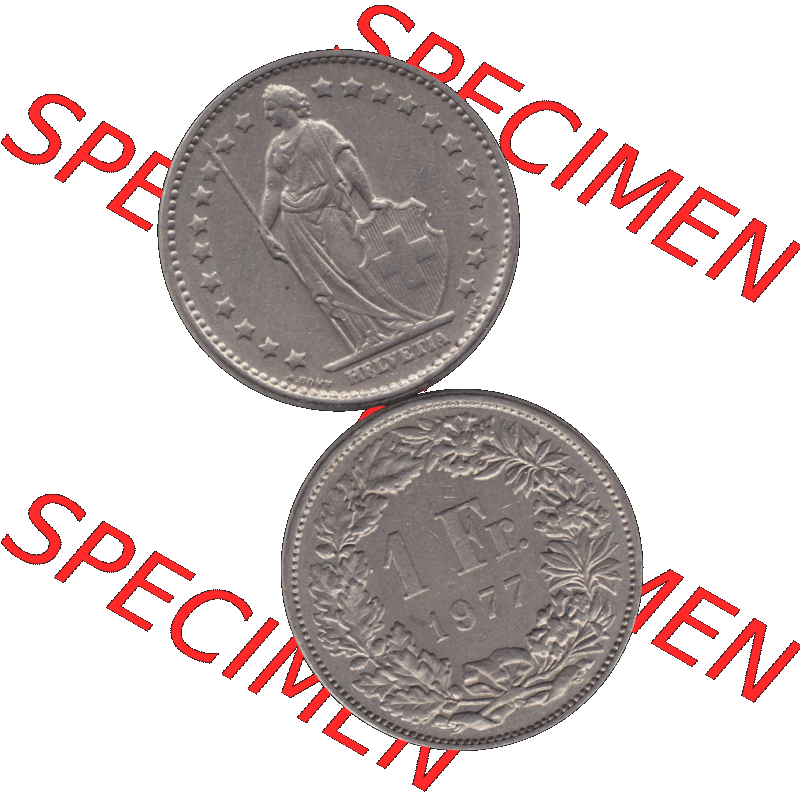 Alte Münze Schweiz in original Farbgebung vom Scanner transparenten PNG 1968-1982, 1 Franken B 1977-01 (10) Sammlung