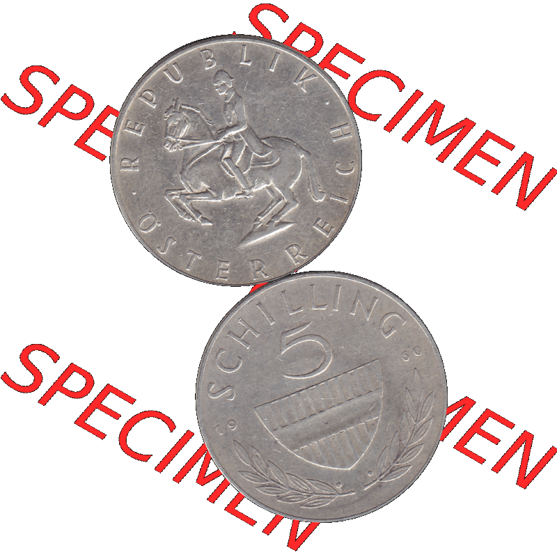 Alte Münze 5 / Fünf Schilling Österreich in original Farbgebung von Scanner transparenten PNG 1960-1968, 5 Fünf Schilling 1960-02, 5,20 Gramm 640er Silber,... Sammlung