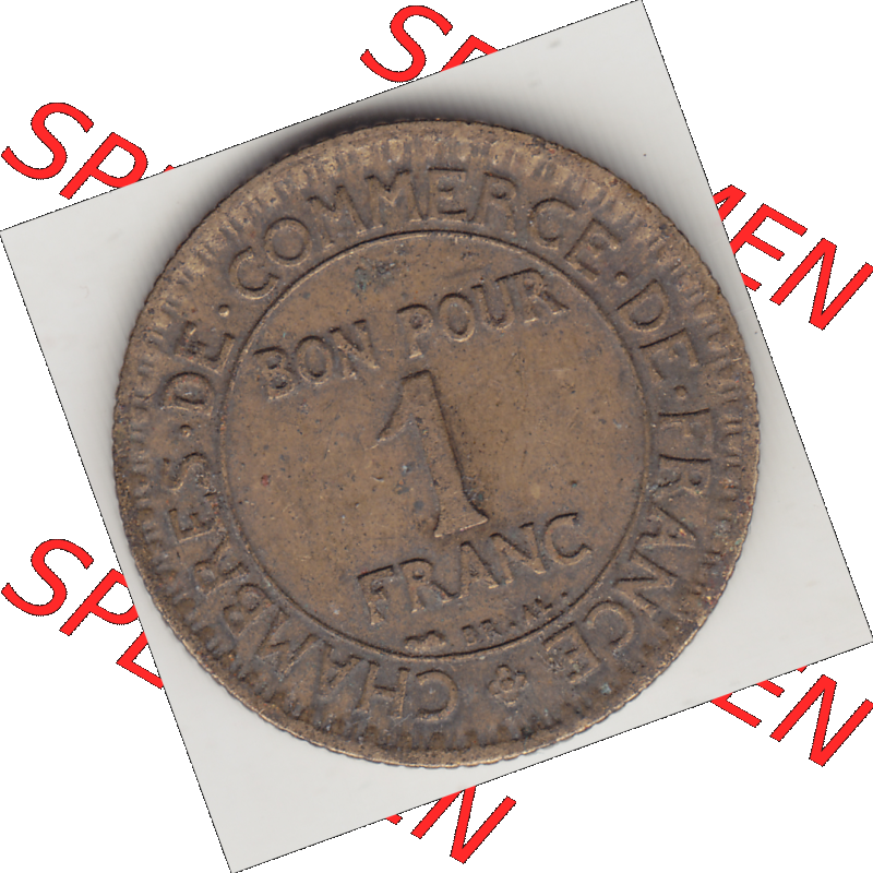 Münze Frankreich Umlaufmünzen Sammlung in PNG 1920-1927, 1 Franken BON POUR 1 FRANC 1927 (2) - Digitales Münzen-Bildmaterial einer französischen Francs Münze aus... Sammlung