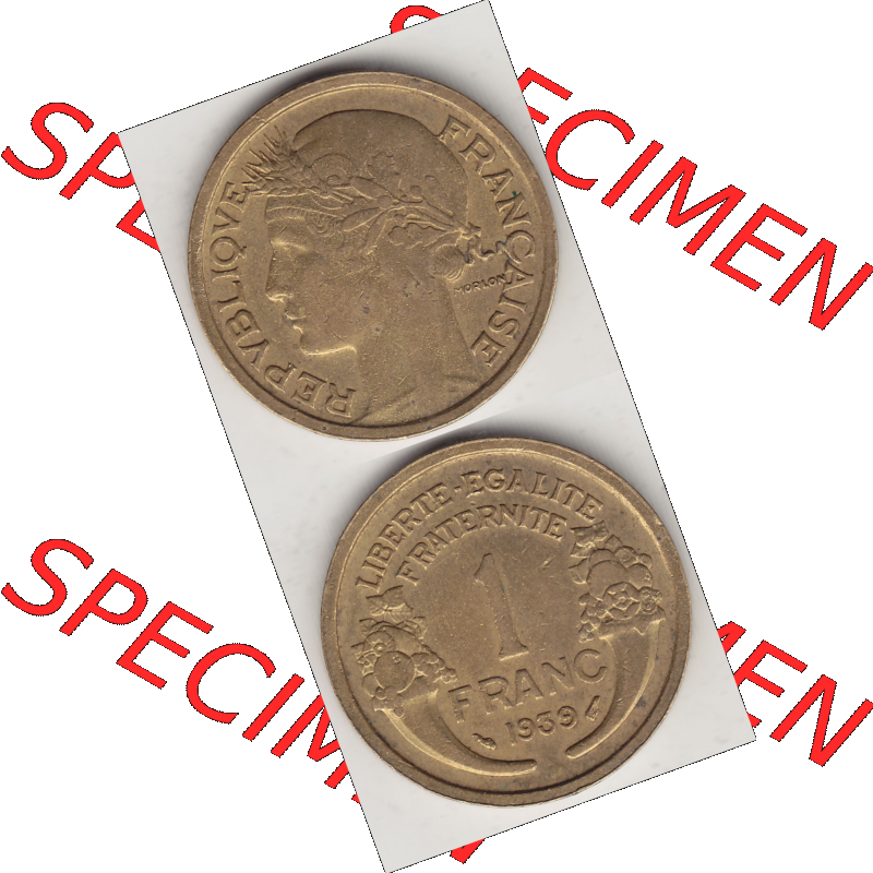 Münze Frankreich Umlaufmünzen Sammlung in PNG 1931-1941, 1 Franken, 1 Franc, 1939-1 LIBERTE EGALITE FRATERNITE (4) - Digitales Münzen-Bildmaterial einer französischen... Sammlung